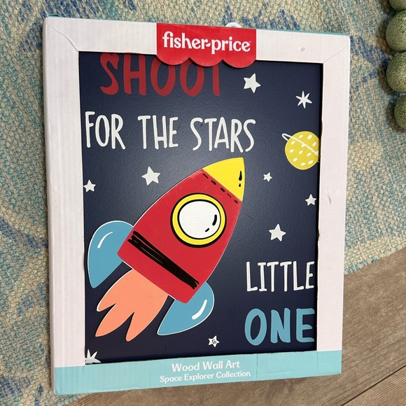 New Fisher-Price Space Explorer Rocket Wall Art Wood Boy’s Room Baby Nursery - Picture 11 of 15